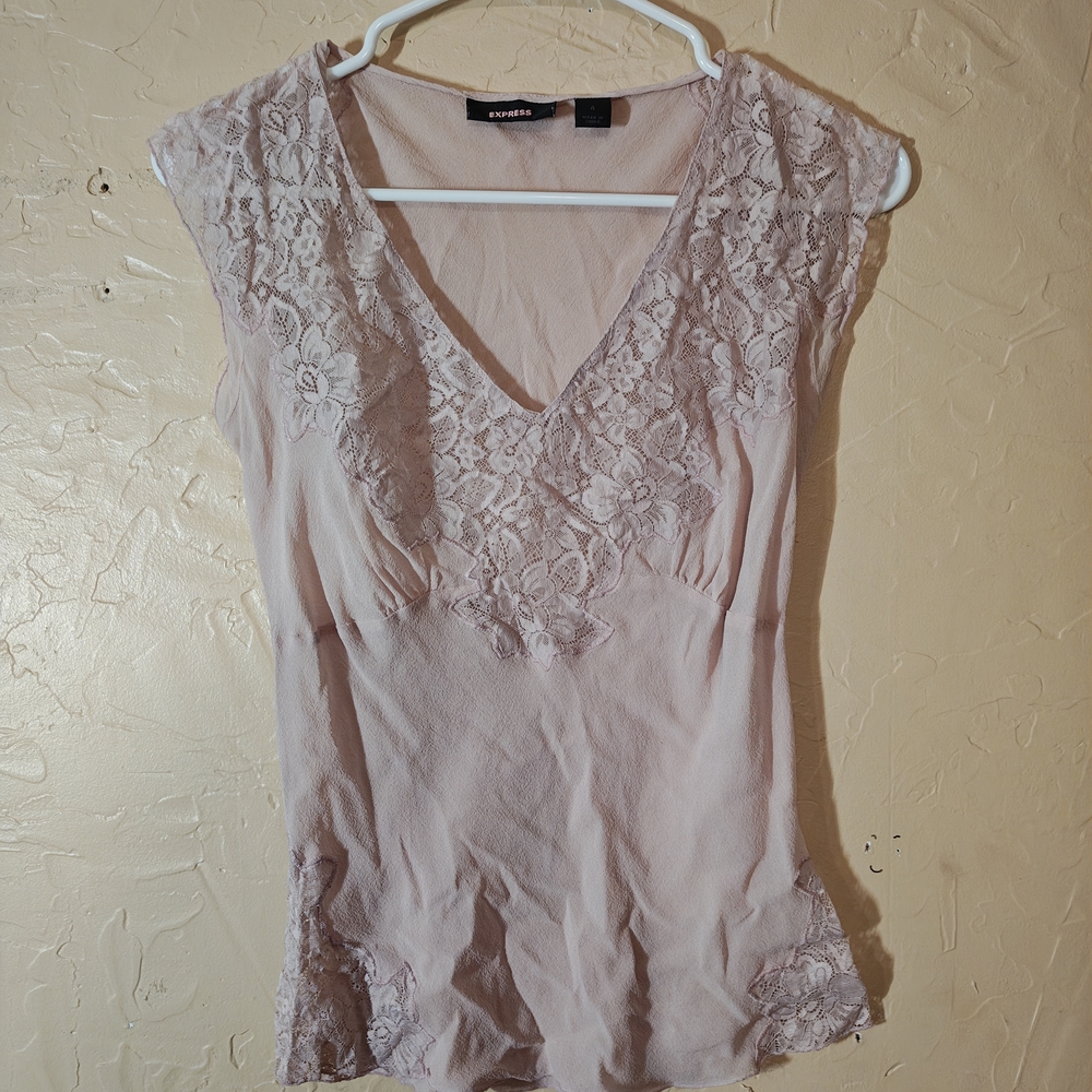Express Lace V-Neck Blouse - Light Pink